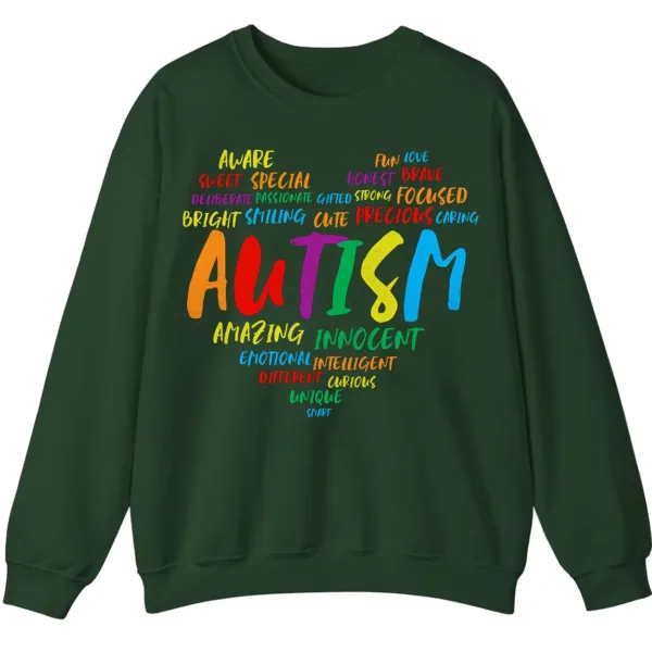 Empowering Autism Word Cloud Heart Sweatshirt, Unique Intelligent Positive Words Crewneck