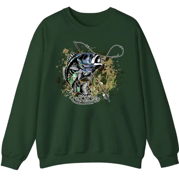 Largemouth Bass Fishing Sweatshirt - Camo Splash Art Crewneck
