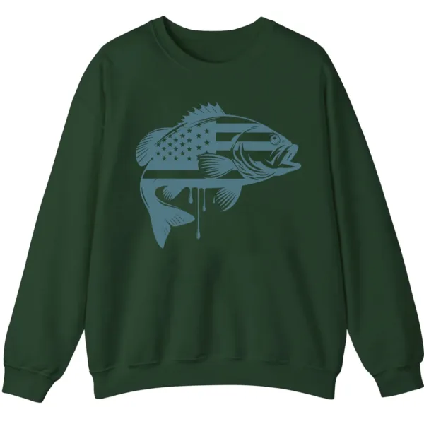 Patriotic Bass Fishing Crewneck Sweatshirt - USA Flag Fish Graphic