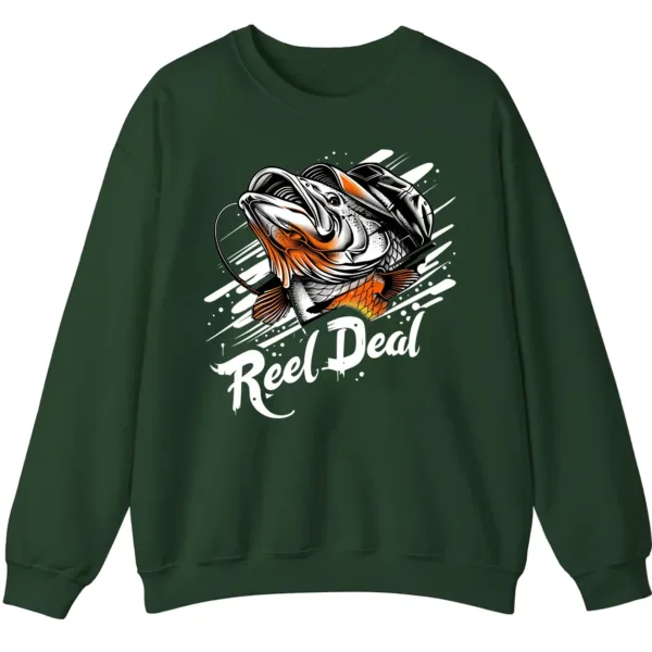 5.8 "Reel Deal" Fishing Crewneck Sweatshirt - Funny Bass Angler Pun