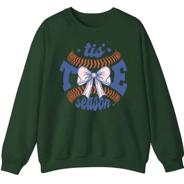 Baseball Christmas Crewneck Sweatshirt - 'Tis The Season Bow Graphic