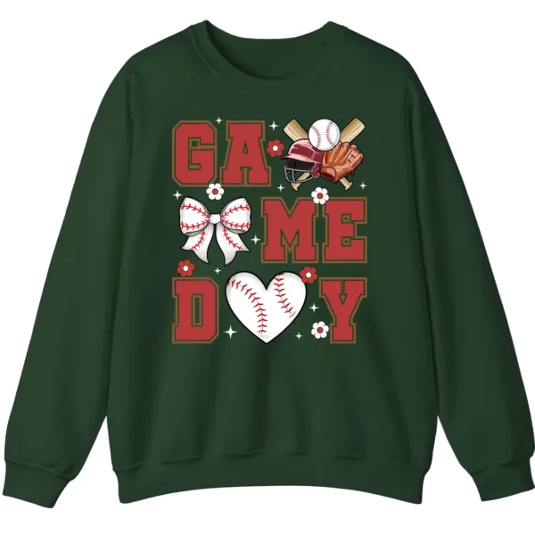 Baseball/Softball Mom Game Day Crewneck Sweatshirt - Cute Bow and Heart Graphic