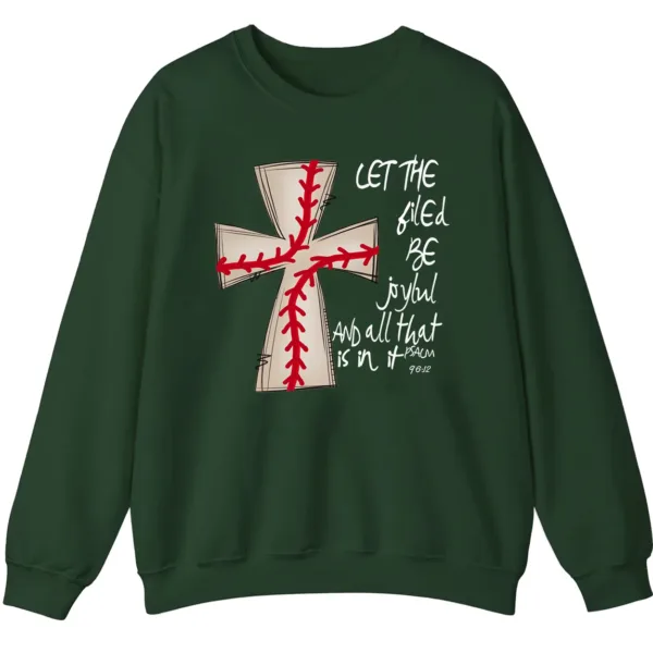5.8 Baseball Cross Psalm 96:12 Sweatshirt, Christian Game Day Crewneck, Religious Sports Pullover, Faith and Baseball Fan Gift