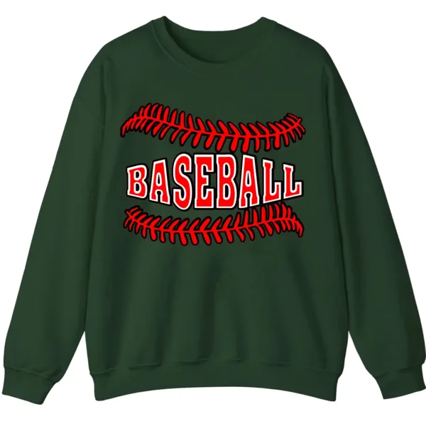 Baseball Red Stitches Typography Sweatshirt, Bold Game Day Fan Crewneck, Minimalist Sports Pullover