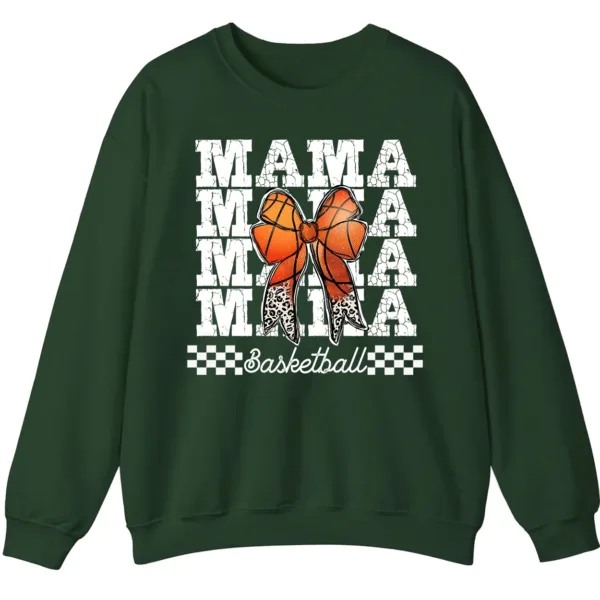 Basketball Mama Leopard Print Bow Crewneck Sweatshirt