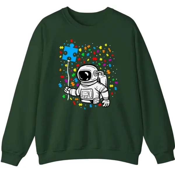 Astronaut Puzzle Piece Balloon Autism Awareness Sweatshirt, Spaceman Crewneck