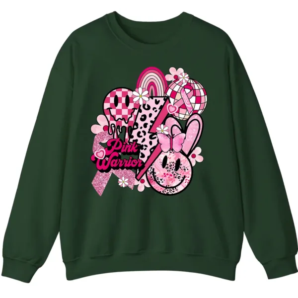 5.8 Retro Pink Warrior Leopard Smiley Face Awareness Crewneck