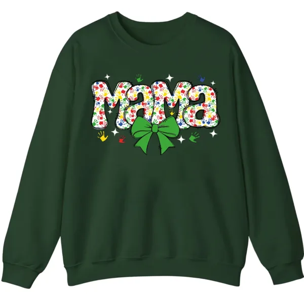 Proud Autism Mama Handprint Sweatshirt, Colorful Handprint Letters Crewneck