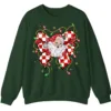 5.8 Retro Santa Bow Sweatshirt – Christmas Checkerboard Holiday Crewneck