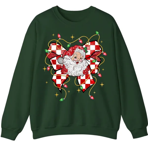 5.8 Retro Santa Bow Sweatshirt – Christmas Checkerboard Holiday Crewneck