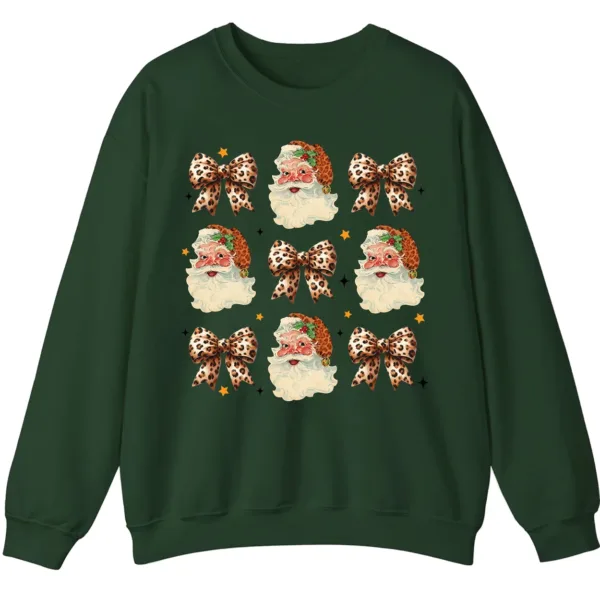5.8 Leopard Print Bows & Santa Christmas Sweatshirt