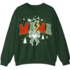 5.8 Checkered Mama Christmas Sweatshirt with Lightning Bolt & Reindeer Sleigh