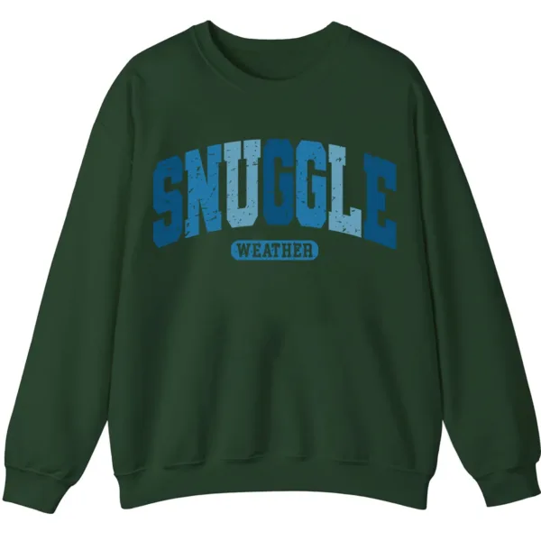 Snuggle Weather Sweatshirt, Unisex Oversized Cream Crewneck, Vintage Distressed Blue Graphic Cozy Pullover