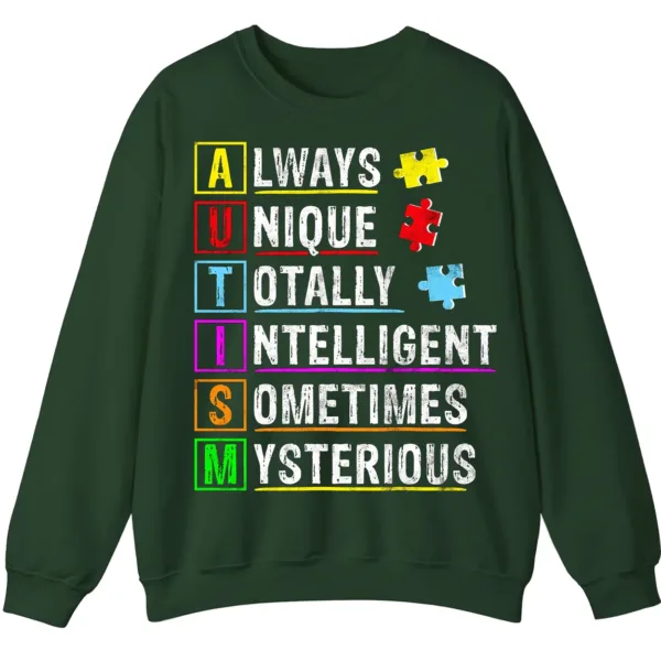 Always Unique Totally Intelligent Mysterious Autism Acronym Sweatshirt, Positive Neurodiversity Pullover