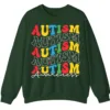 5.8 Retro Stacked Autism Awareness Sweatshirt, Colorful Repeated Text Crewneck