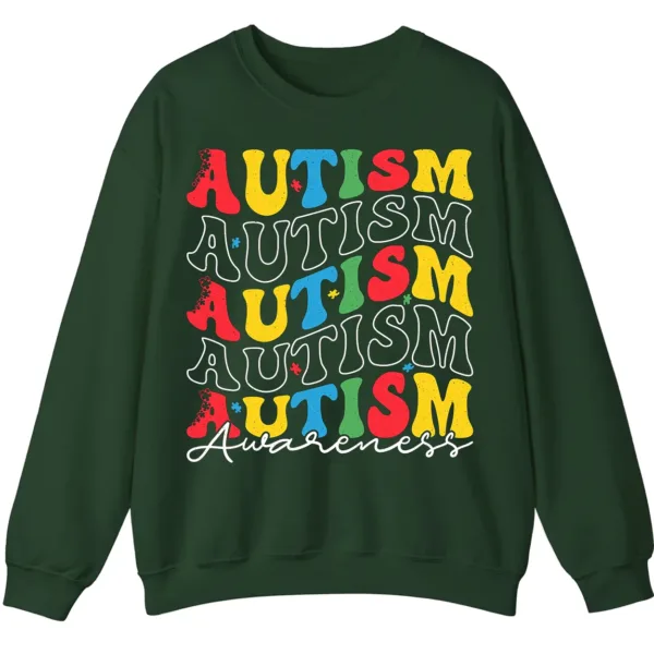 5.8 Retro Stacked Autism Awareness Sweatshirt, Colorful Repeated Text Crewneck