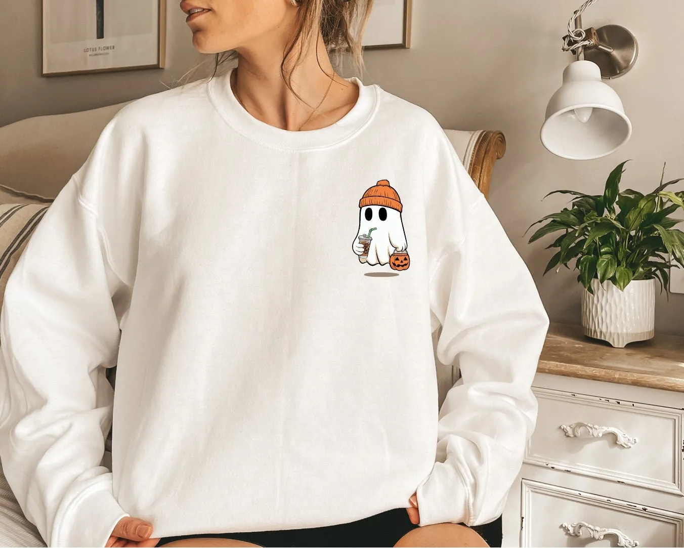 Cute Little Ghost Iced Coffee Halloween Sweatshirt