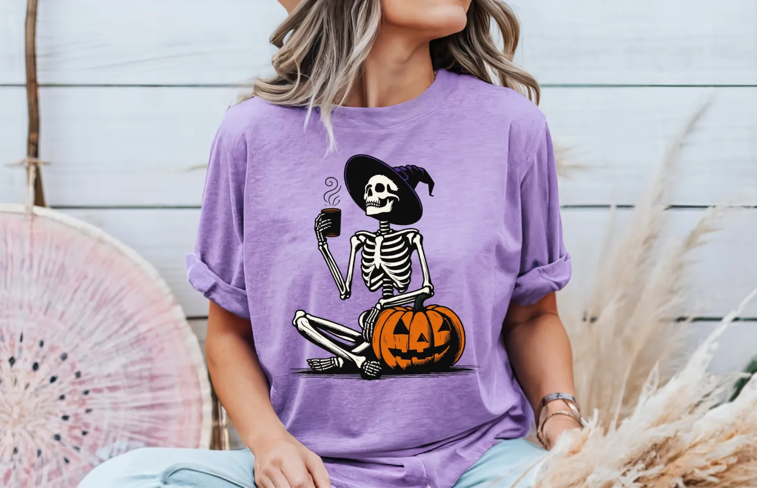 Skeleton Pumpkin Coffee Halloween T-Shirt