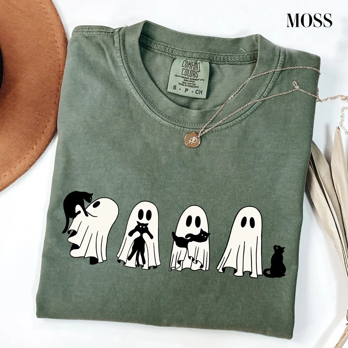 Black Cat & Ghost Halloween T-Shirt