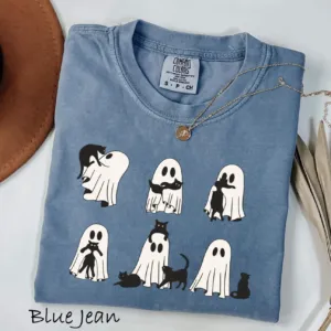 Cute Black Cat & Ghost Halloween T-Shirt