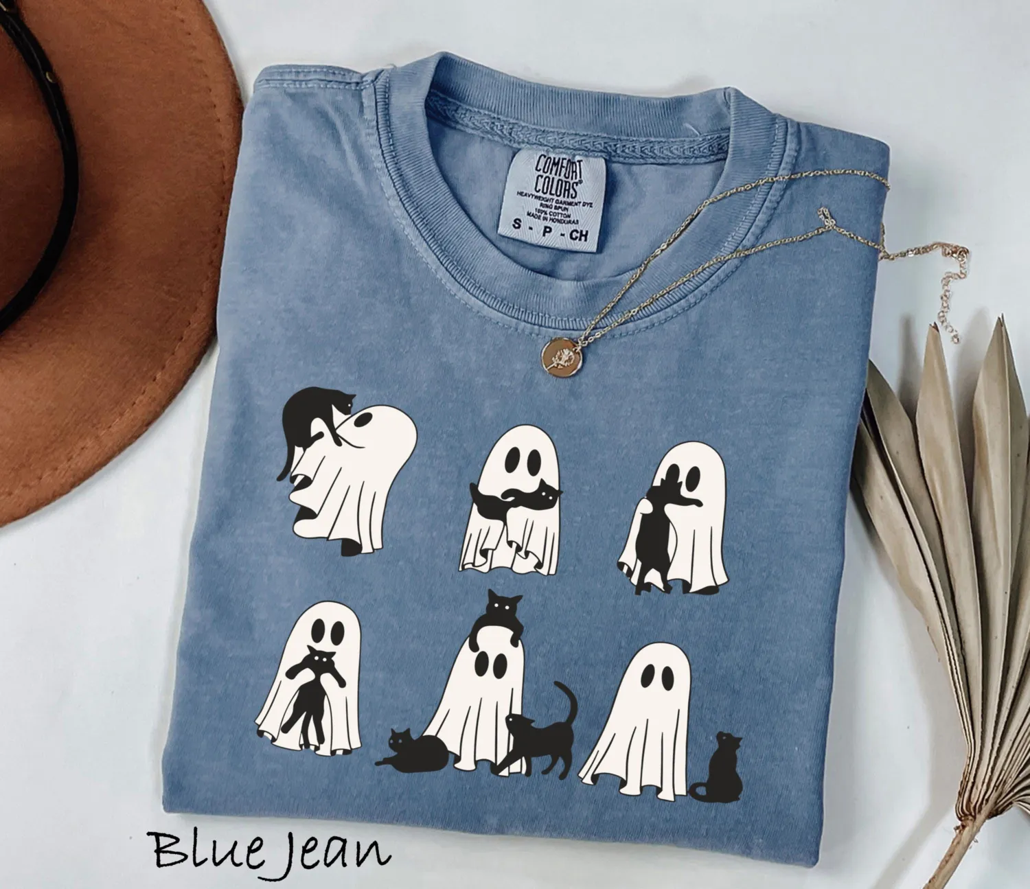 Cute Black Cat & Ghost Halloween T-Shirt