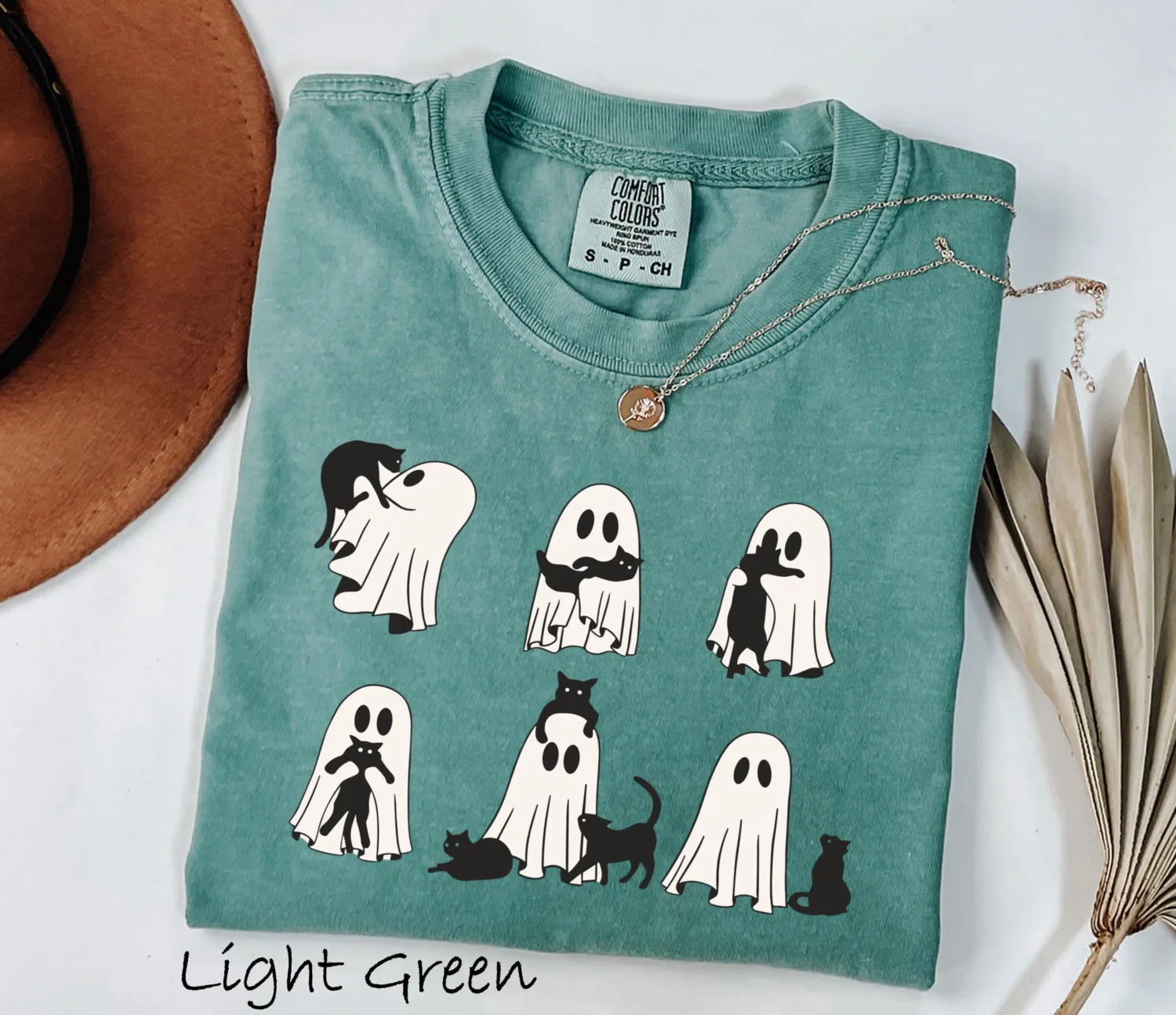 Cute Black Cat & Ghost Halloween T-Shirt