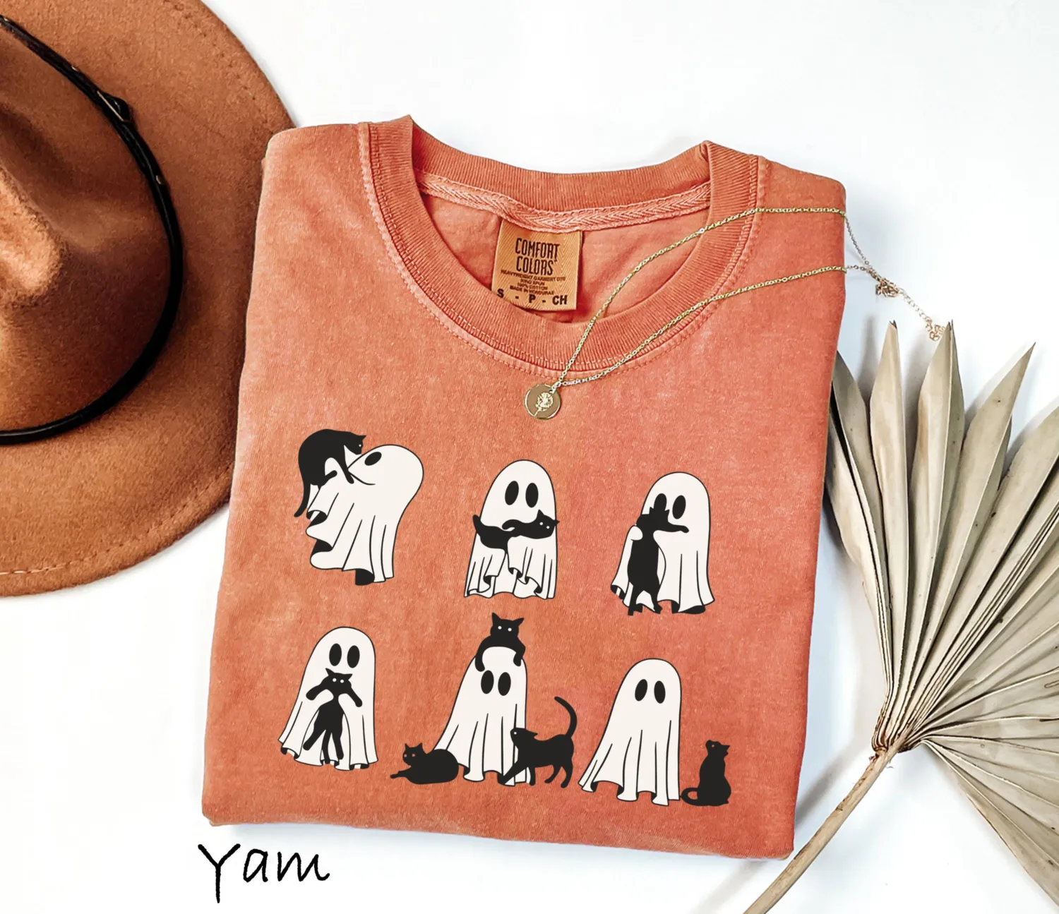 Cute Black Cat & Ghost Halloween T-Shirt