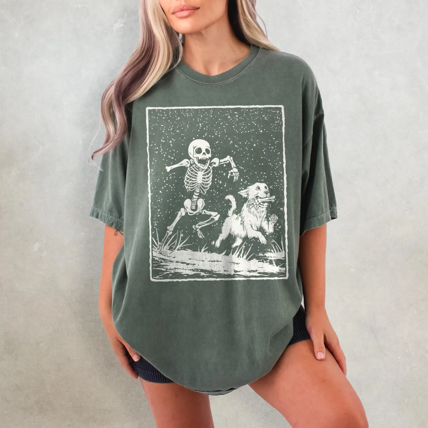 Retro Halloween Skeleton Dog T-Shirt