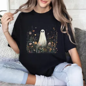 Ghost in Wildflowers Shirt: Spooky Fall Floral T-Shirt