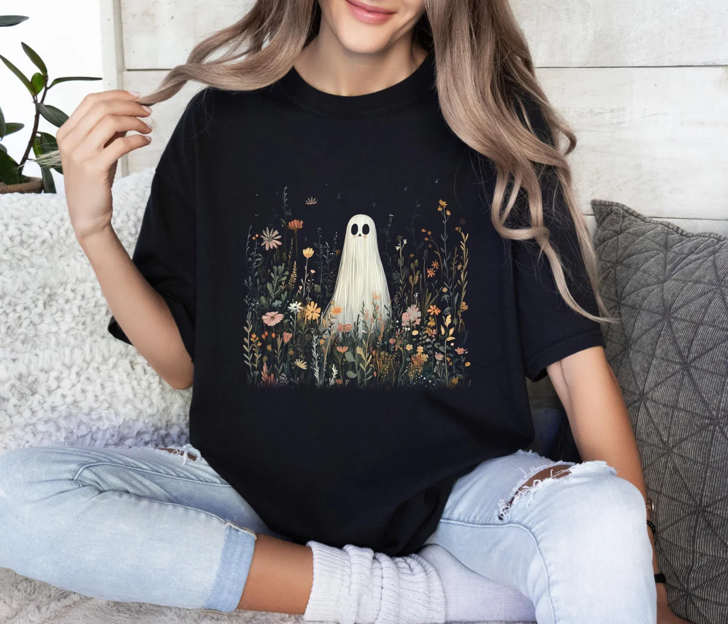 Ghost in Wildflowers Shirt: Spooky Fall Floral T-Shirt Ghost in Wildflowers Shirt: Spooky Fall Floral T-Shirt