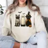 Spooky Black Cat Ghost Halloween Sweatshirt