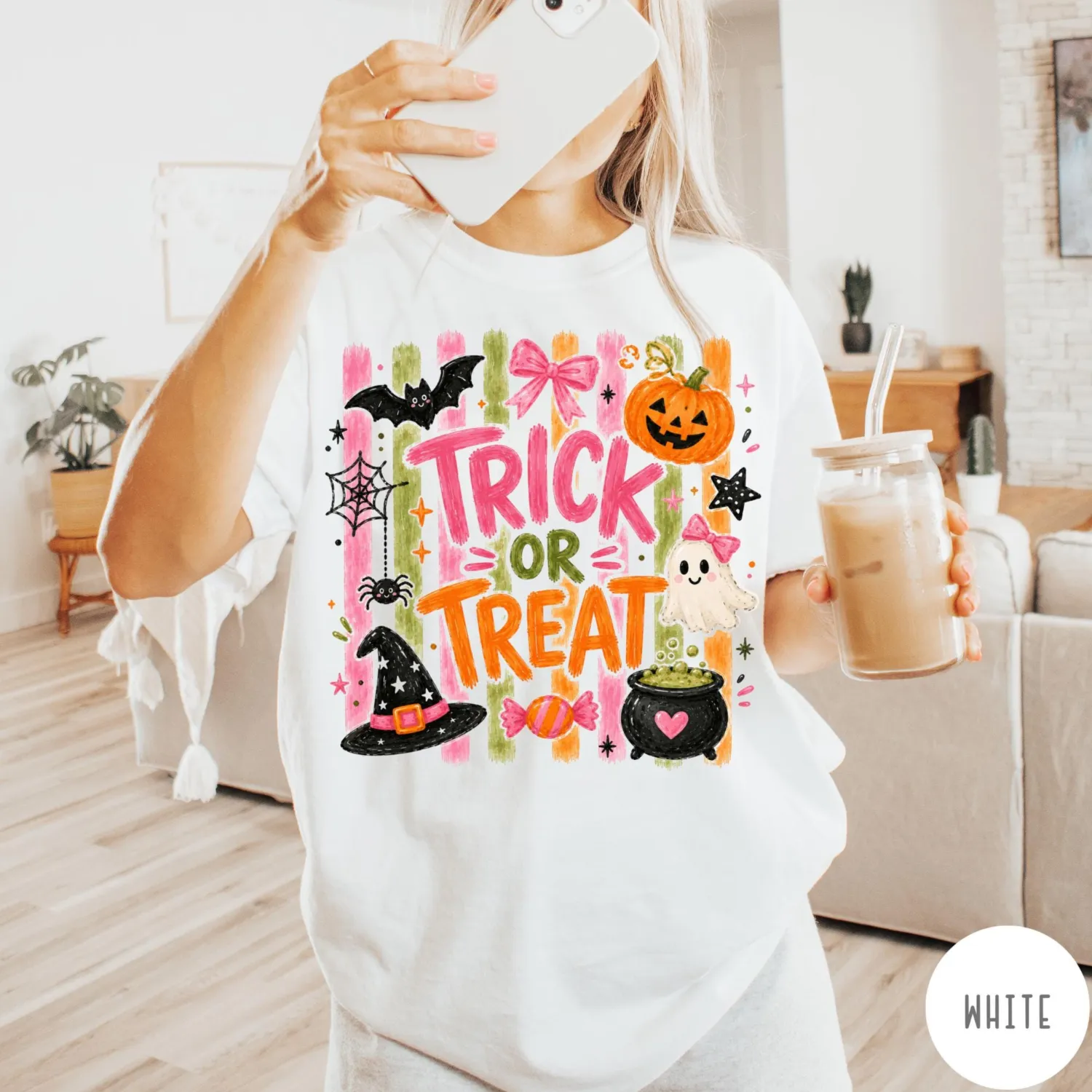 Cute Pink Coquette Trick or Treat Halloween T-Shirt