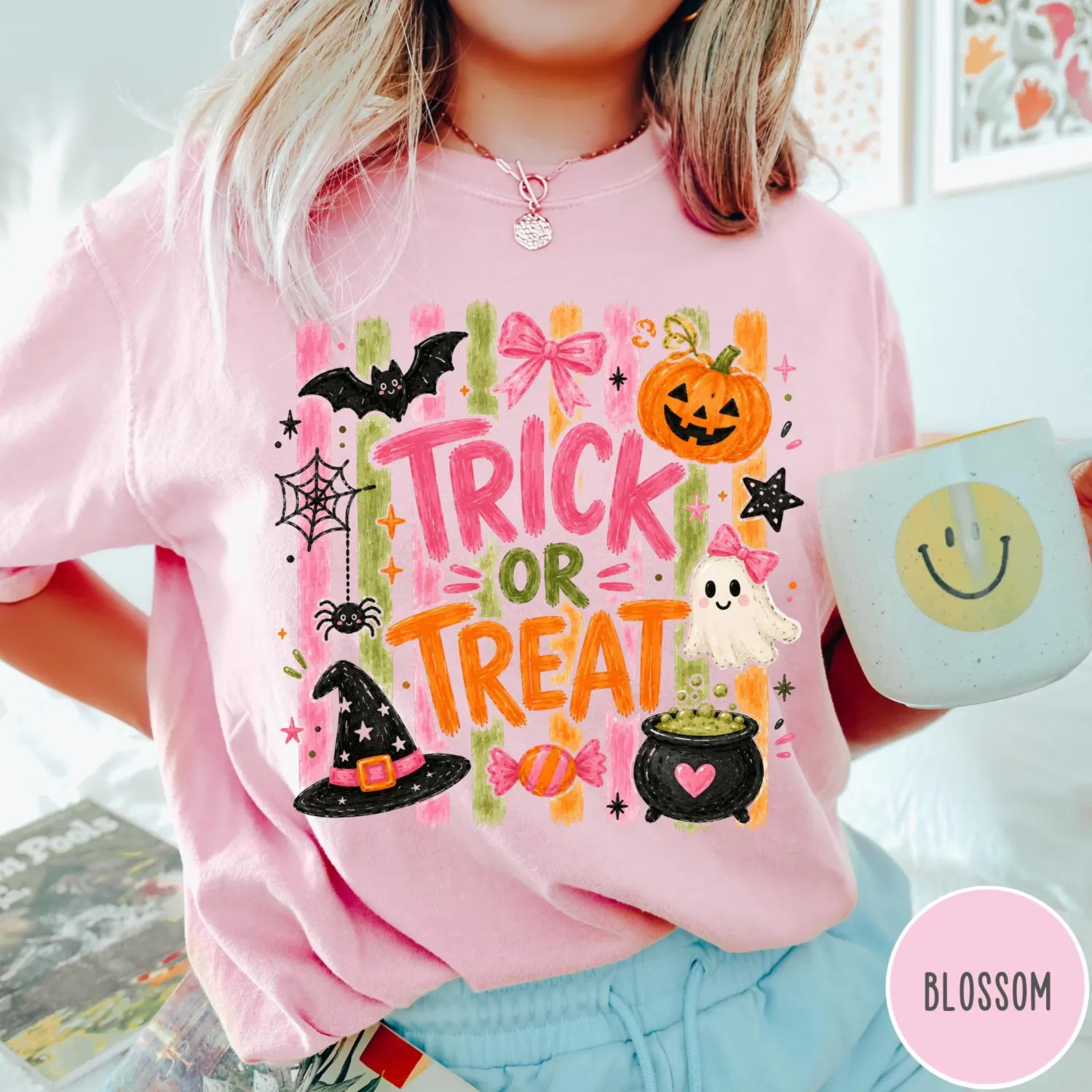 Cute Pink Coquette Trick or Treat Halloween T-Shirt