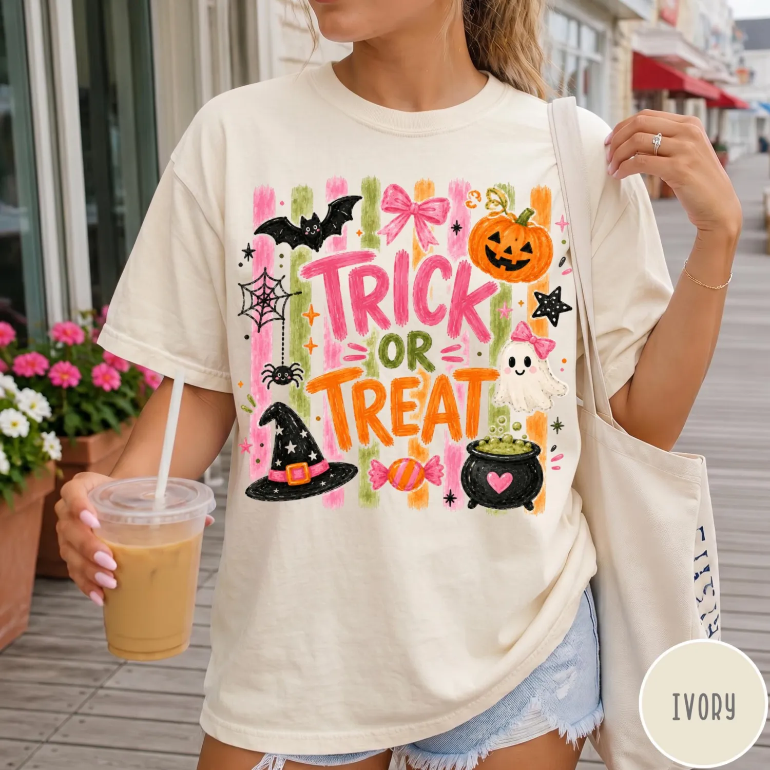 Cute Pink Coquette Trick or Treat Halloween T-Shirt