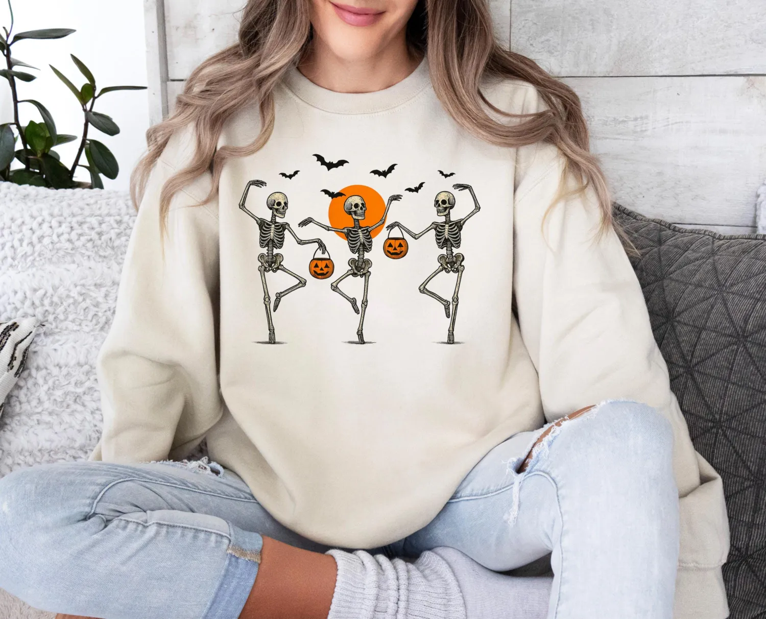 Vintage Dancing Skeletons Halloween Sweatshirt Vintage Dancing Skeletons Halloween Sweatshirt