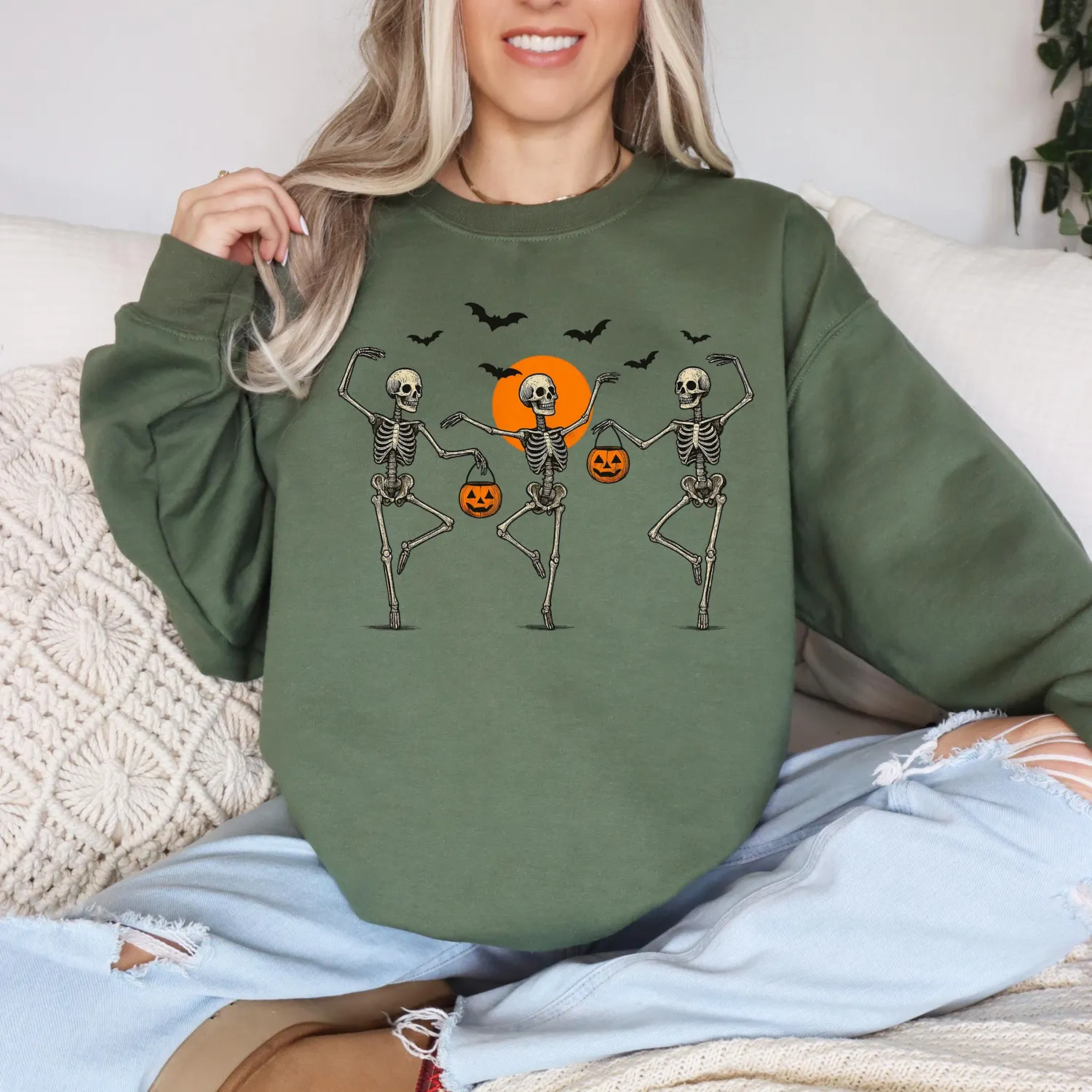 Vintage Dancing Skeletons Halloween Sweatshirt Vintage Dancing Skeletons Halloween Sweatshirt