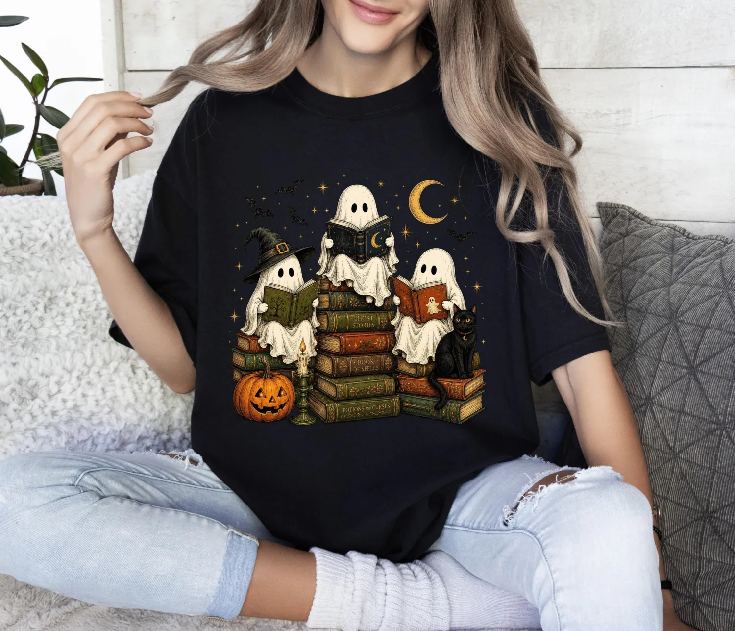 Ghost Reading Halloween T-Shirt