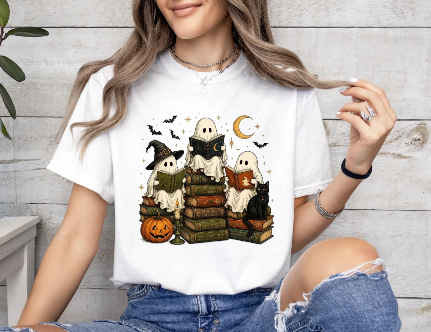 Ghost Reading Halloween T-Shirt