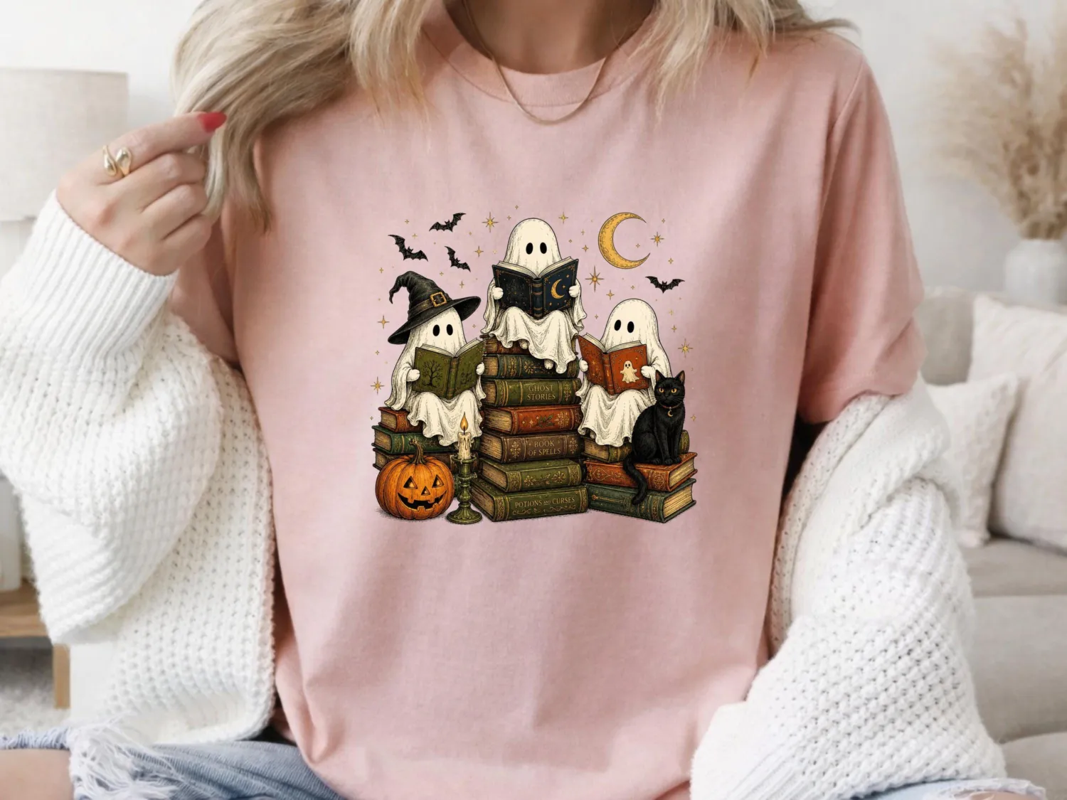 Ghost Reading Halloween T-Shirt