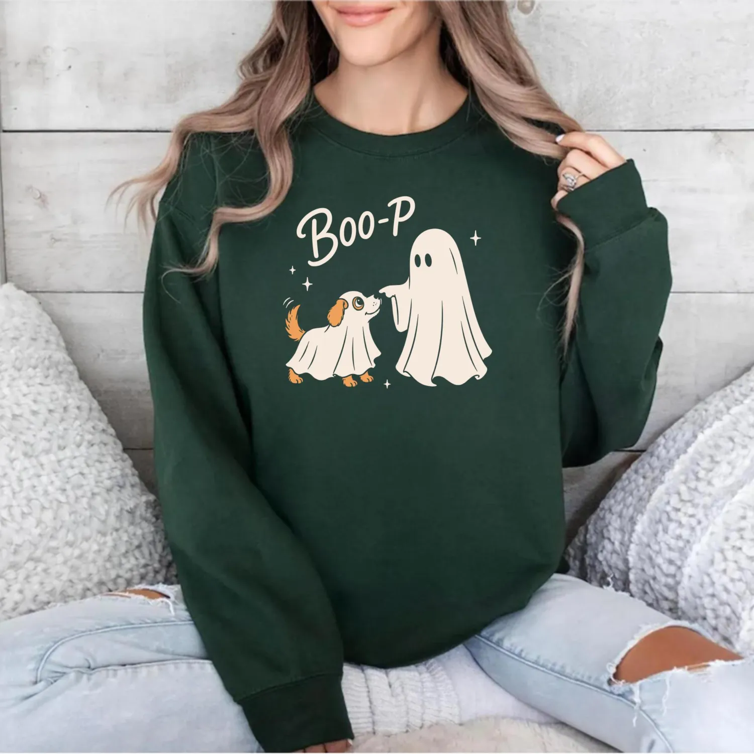 Boo-P Cute Ghost Dog Halloween Sweatshirt
