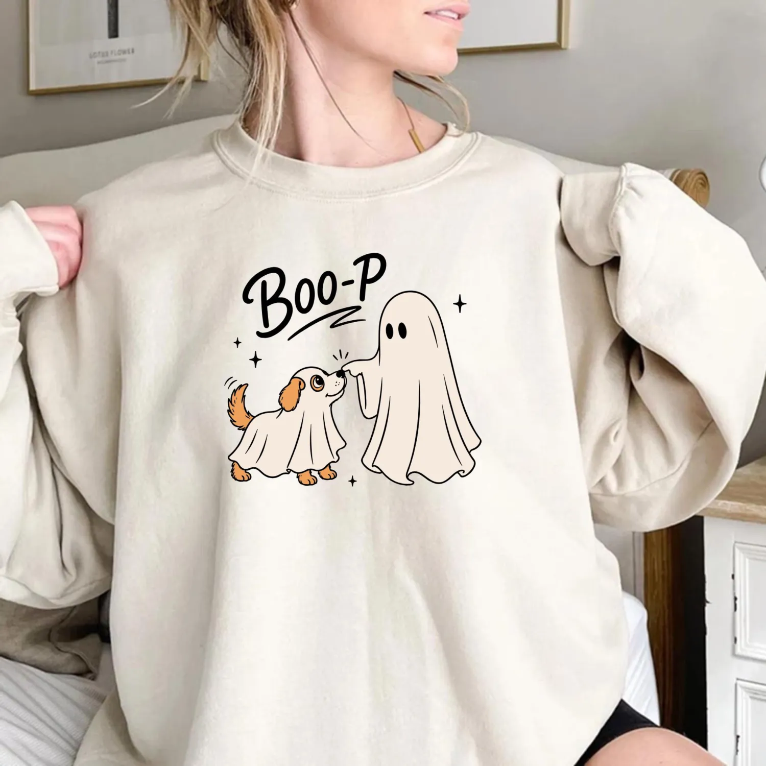 Boo-P Cute Ghost Dog Halloween Sweatshirt