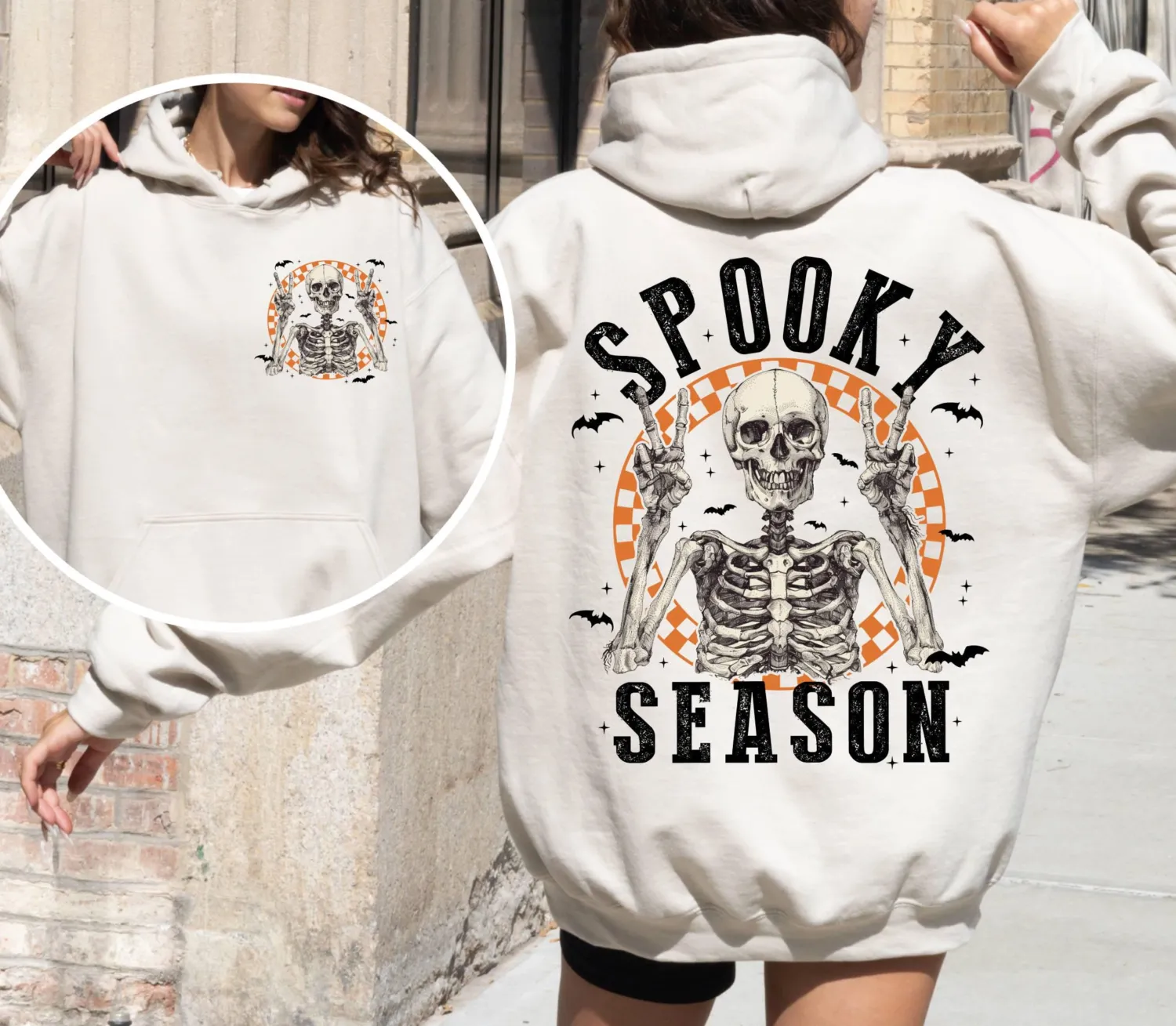 Retro Halloween Skeleton Spooky Season Hoodie