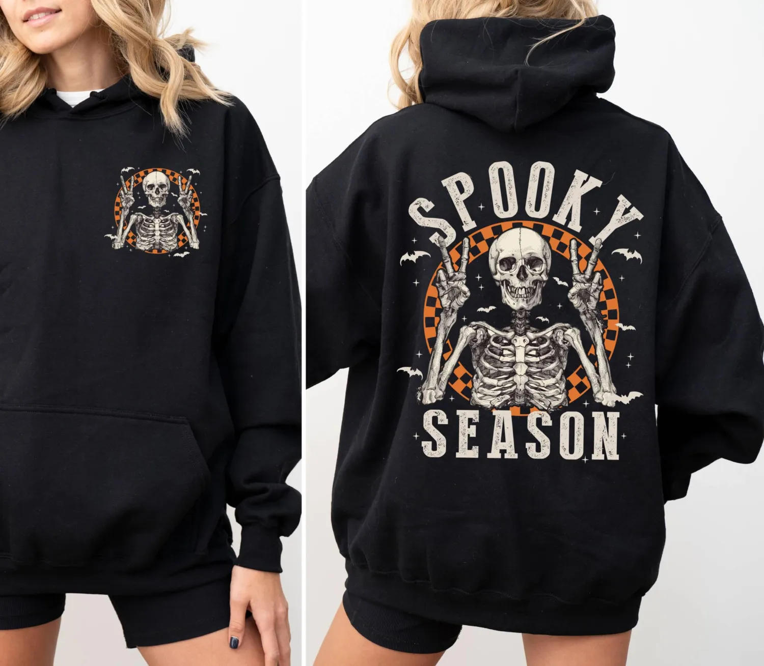 Retro Halloween Skeleton Spooky Season Hoodie