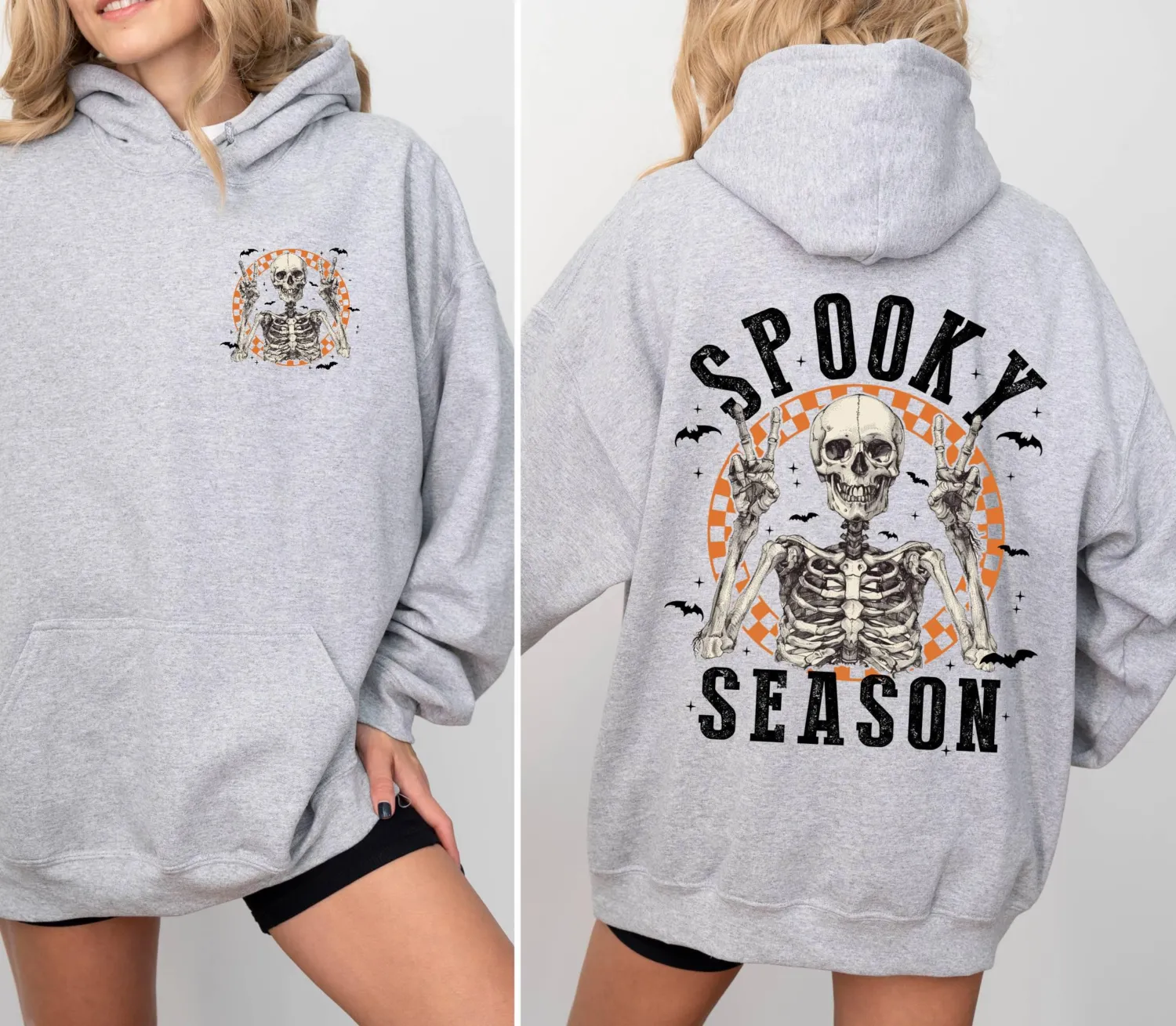 Retro Halloween Skeleton Spooky Season Hoodie