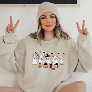 Retro Ghost Dog Halloween Sweatshirt