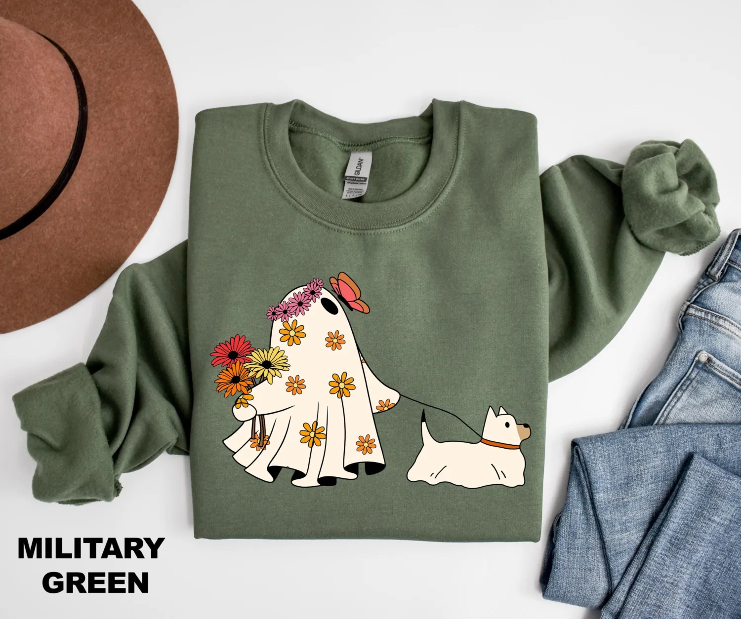 Cute Ghost Dog Halloween Sweatshirt Cute Ghost Dog Halloween Sweatshirt