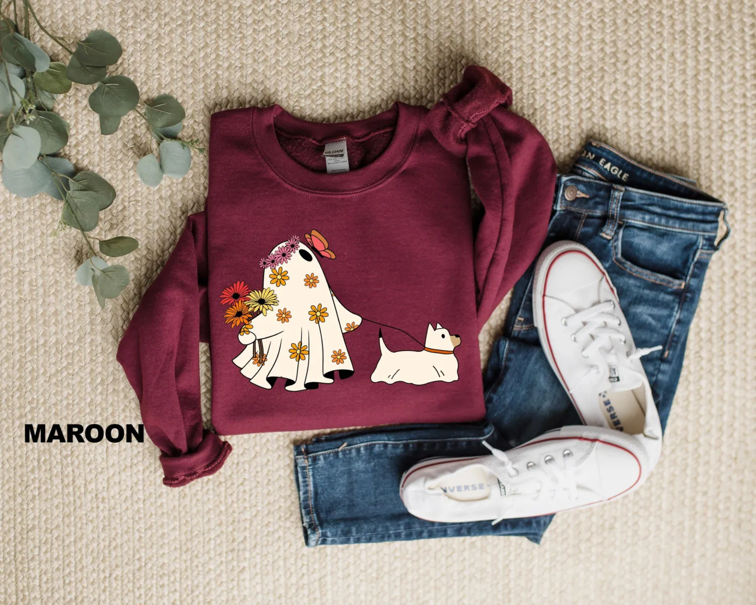 Cute Ghost Dog Halloween Sweatshirt Cute Ghost Dog Halloween Sweatshirt