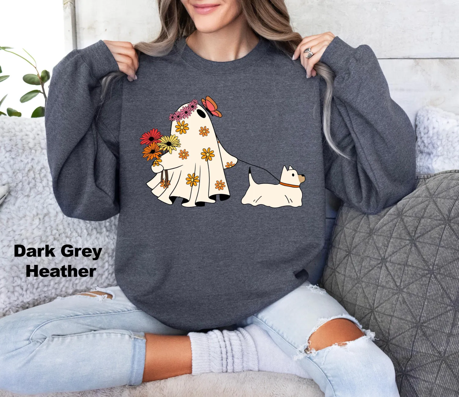 Cute Ghost Dog Halloween Sweatshirt Cute Ghost Dog Halloween Sweatshirt