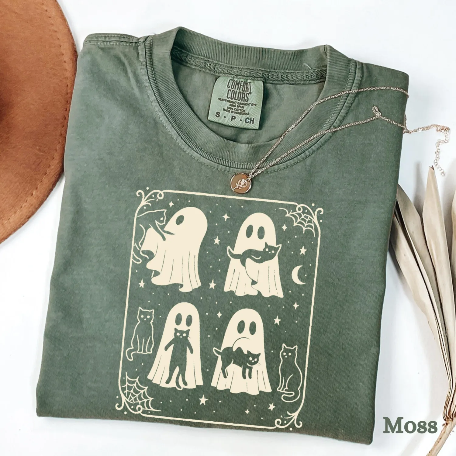 Halloween Black Cat & Ghost T-Shirt