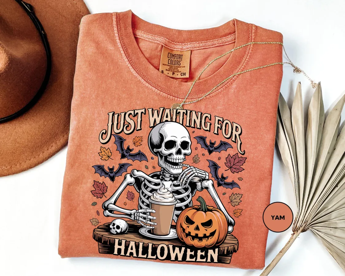 Just Waiting for Halloween Skeleton T-Shirt